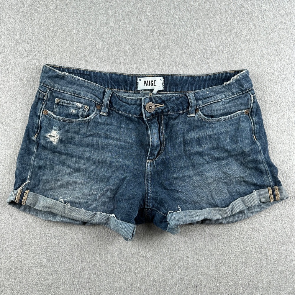 Paige Shorts Womens 27 Jimmy Jimmy Short Blue Distressed Cuffed Denim